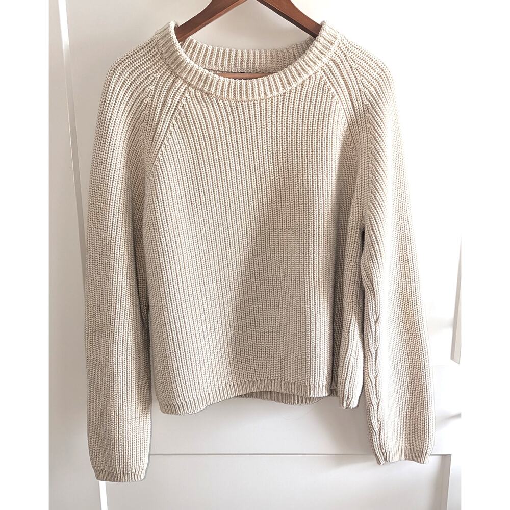 Womens Quince Organic Cotton Ribbed Fisherman Crew Sweater Sz XL Beige - Picture 4 of 7